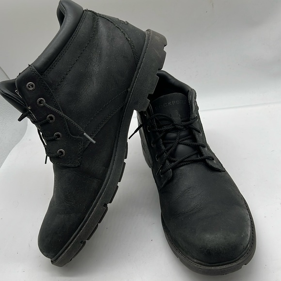 ROCKPORT Men Black Leather Boots Slip Resistant Hydro Shield Waterproof SZ  10 - Picture 5 of 9